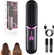 Styluse Hair Straightener, Styluse Portable Hairs Straighteners Brush, 2 in 1 Cordless Hair Straightener and Curler, USB Rechargeable, 3 Gear Ajustable Temperature, for All Hair Type (Black)