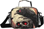 Raven Skull Scary Insulated Lunch Box for Women Men - Ideal for Work, Picnics - Includes Adjustable Shoulder Strap