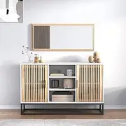 White Sideboard 105x30x65 cm with Solid Pinewood Doors and Iron Legs