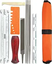 10 Piece Chainsaw Sharpener File Kit with 5/32 3/16 7/32 Round Files, 6 Inch Flat File, Depth Gauge, Filing Guide Holder, Hardwood Handle