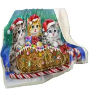 Christmas Cats Cute Gingerbread Sleigh Kittens Throw Blanket