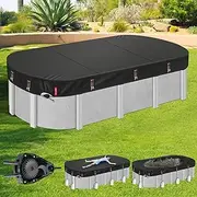 QH.HOME [2025 Upgraded Ultimate Windproof] 16x25 Ft Oval Pool Cover with Fast Tightening Patented Ratchet,Oval Pool Cover for Above Ground Pools [Durable, Tear Resistant] with Weight-Bearing Rings