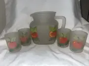 Federal Hazel Atlas Gay Fad Glass Satin Glass Tomato Juice Pitcher 4 Glasses