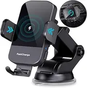CHGeek Wireless Car Charger,15W Fast Charging Auto Clamping Car Charger Phone Mount Phone Holder fit for iPhone 16 15 14 13 12 Pro Max 11 XR XS,Samsung Galaxy S24 Ultra S23 S22 S21,S20 Brilliant Black