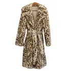 Womens Leopard Print Faux Fur Jacket Long Coat Wool Suit Collar Belt Trench Coat