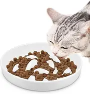 Dog Slow Bowl Feeder,Pet Food Bowl,Slow Feeder Dish,Raised Edge Cat Slow Feeder Bowl,Anti Vomiting Pet Slow Food Bowl,Fish Shape Design Ceramic Slow Feeder Dish for Cats Small Dogs (White)