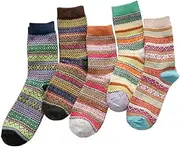 [ZYNTM] Ladies Thermal Winter Socks, 5 Pairs Ethnic Style Colorful Breathable Warm Socks, Sweat Absorption Skin Friendly Soft Free Size Socks for Winter