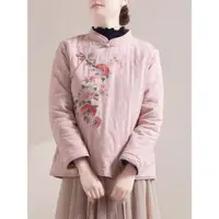 在飛比找ETMall東森購物網優惠-文藝中國風斜襟寬松棉服花朵刺繡