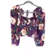 Band Of The Free Floriane Floral Print Crop Blouse Women Large Boho Cottage