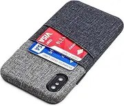 Dockem iPhone X/XS Wallet Case: Built-in Metal Plate for Magnetic Mounting & 2 Card Holders (5.8" Luxe M2 Synthetic Leather, Black & Grey)