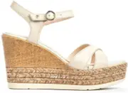 Women Pikolinos Alhambra Wedge Sandals High Platform Beige Leather Sandal NEW