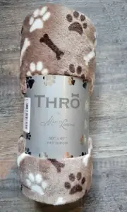 NEW MARLO LORENZ THRO 50"X60" PET THROW SOFT PLUSH CHOC BROWN/WHITE DOG BLANKET