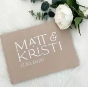 Custom Luxe Linen Covered Wedding / Engagement Gold Foil Stamped Guestbook