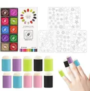 Uoqpty Sponge Finger Painting Set - Sponge Painting Set Daubers Kit with Stencils | Craft Washable Painting Kit 20 Colors Drawing Tool for Toddler