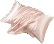 Mulberry Satin Silk Pillowcase for Hair and Skin - Soft Breathable Smooth Both Sided Silk Pillow Cover Pair - Standard Size 50x75cm, Light Pink Champagne