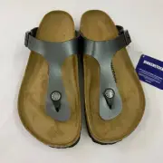 Birkenstock New w/ Box Gizeh Metallic Black Birko Flor Regular Width Select Size