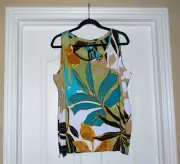 Chico's TOUCH of COOL PALMS POLISHED TANK Size 2 Large 12 14 Turquoise NWT $40
