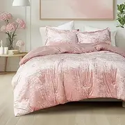 Comfort Spaces Juliette Luxe Comforter Set Velvet Lush with Soft Brushed Microfiber Reverse, All Season Cozy Velvet Bedding Sets, Fluffy Comforter Bed Set, Matching Sham, Blush Full/Queen 3 Piece
