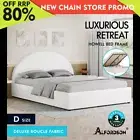 ALFORDSON Bed Frame Double Size Gas Lift Base With Storage White Boucle HOWELL