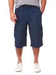 Microfibre 3/4 Cargo Shorts Blue - Elastic Waist