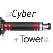 KiWAV Motorcycle Cyber Grips Red with Tower Bar Ends Silver/Silver