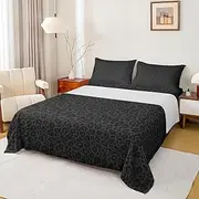 Castle Fairy Leopard Print Fitted Sheet Set Full Size 4 Pcs,Gray Wild Animal Skin Teens Sheets,African Cheetah Wildlife Bedding Sets (1 Fitted,1 Flat,2 Pillowcases) Luxury Deep Pocket Bed Sheets