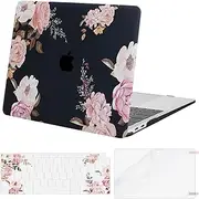 MOSISO Compatible with MacBook Air 13 inch Case 2022 2021 2020 2019 2018 Release A2337 M1 A2179 A1932 Retina Display Touch ID, Plastic Peony Hard Shell Case&Keyboard Cover&Screen Protector, Black