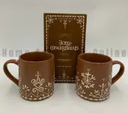 Pottery Barn Iced Gingerbread Holiday Mixed Stoneware Mugs S/2 Matte Brown #F228