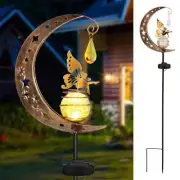 Moon Fairy Garden Solar Stake Lights Outdoor Crackle Glass Globe with MetalAngle