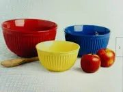 DII Primary Brights Stoneware Mixing Bowl, Nested Set one Each Size, Red,Blue,Ye