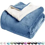 Sherpa Fleece Bed Blanket King Size,Super Soft King(90x104 Inches) Light Blue
