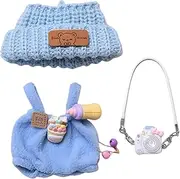 Clothes for Labubu Dolls Accessories, Kawaii Outfit BB Pants Set 3 Pieces Suitable for 15cm 17cm La bubu Doll, Stylish Doll Clothing Set Replacement Compatible with Labubu Keychain Blue (No Doll)