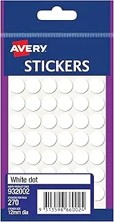 Avery White Dot Stickers, White, 12 mm, 270 Labels (932002)