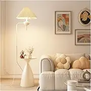 Indoor Floor Lamps Modern Floor Lamp for Living Room, Iron Side Table Lamp with Fabric Shade, Standing Lamps with Table, Tall Table Lamps for Bedroom Office Standing Lamp(White)
