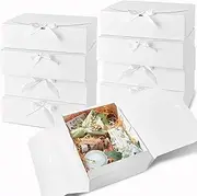 Kucoele 15 PCS Gift Boxes with Lids, 10.6 x 7.8 x 3.1 Inch Bridesmaid Proposal Box with Ribbon, White Kraft Paper Gift Boxes for Wedding, Birthday, Christmas, Party, Packaging, Present