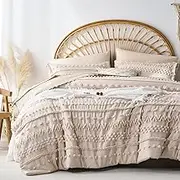 sponwilar 7 Pieces King Size Comforter Set, Khaki Tufted Boho Shabby Chic Bed in a Bag Comforter and Sheet Set, Soft Microfiber Lightweight Bedding Set for All Season (Khaki, King)