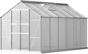 Green Fingers Greenhouse Polycarbonate House Garden Shed Walk-in Gardening Supplies Plant Stand Storage, 308 x 250cm Aluminium Frame with Lockable Door, Gutter System and Opening Roof Vents