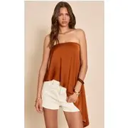 Burnt Orange Satin Floaty Long Top, Burnt Orange