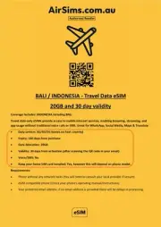 Bali Indonesia Travel Data eSim 20GB with 30day validity AirSims Brand