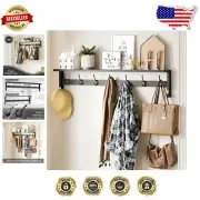 Functional Black Coat Hooks Wall Mount with Top Shelf for Entryway Organization