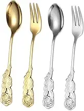 GREENADSCAPE Unique Style Dessert Spoons Small Appetizer Forks Stainless Steel Restaurant Cutlery