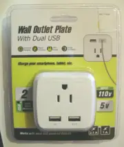 Wall Outlet Plate with Dual USB 2.1A 1A 2 USB Universal Charging Smartphone NIP