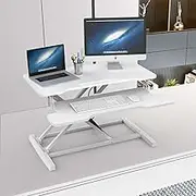 ADVWIN Height Adjustable Standing Desk Converter, Ergonomic Sit Stand Desk Riser with Keyboard Tray, Compact Elevating Stand Up Desk Workstation, White 80cm