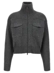 [Brunello Cucinelli] Brunello Cucinelli-Shiny Zipper Pull Maglioni Grigio-Donna S