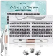 Tinure Lash Extension Kit-Individual Lashes with Bond and Seal-120 Clusters DIY False Eyelashes Natural Cluster Lashes with Eyelash Glue and Lash Tweezers C D Curl 10/12/14/15/16mm (DM-28, 120 C-Mix（10-16mm）Kit)