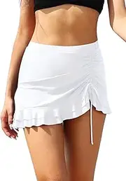 [SHEKINI] Women's Side Drawstring Swim Skirt Ruffled High Waisted Bikini Bottoms Tummy Control Swimsuit Bottom