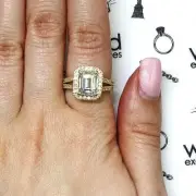 4CTW CZ Emerald-Cut 14K Gold Split Band Halo Engagement Ring