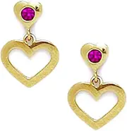 [JewelryWeb] 14k Yellow Gold Red CZ Simulated Diamond Love Heart Screw Back Earrings 14x10mm Stud Earring for Women