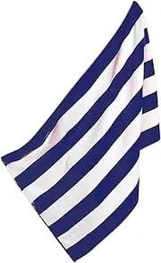 Terry Plush Towels for Beach, Navy White, Set of 4
