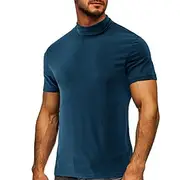 Men's T Shirt Turtleneck shirt Short Sleeve High Neck Summer Plain Stylish Modern Contemporary Comfort Vacation Going out Casual Daily Wine White Dark Navy Top